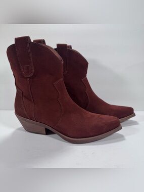 Steve Madden Wizz Chestnut Brown Suede Western Cowboy Boots Women Size 9.5M